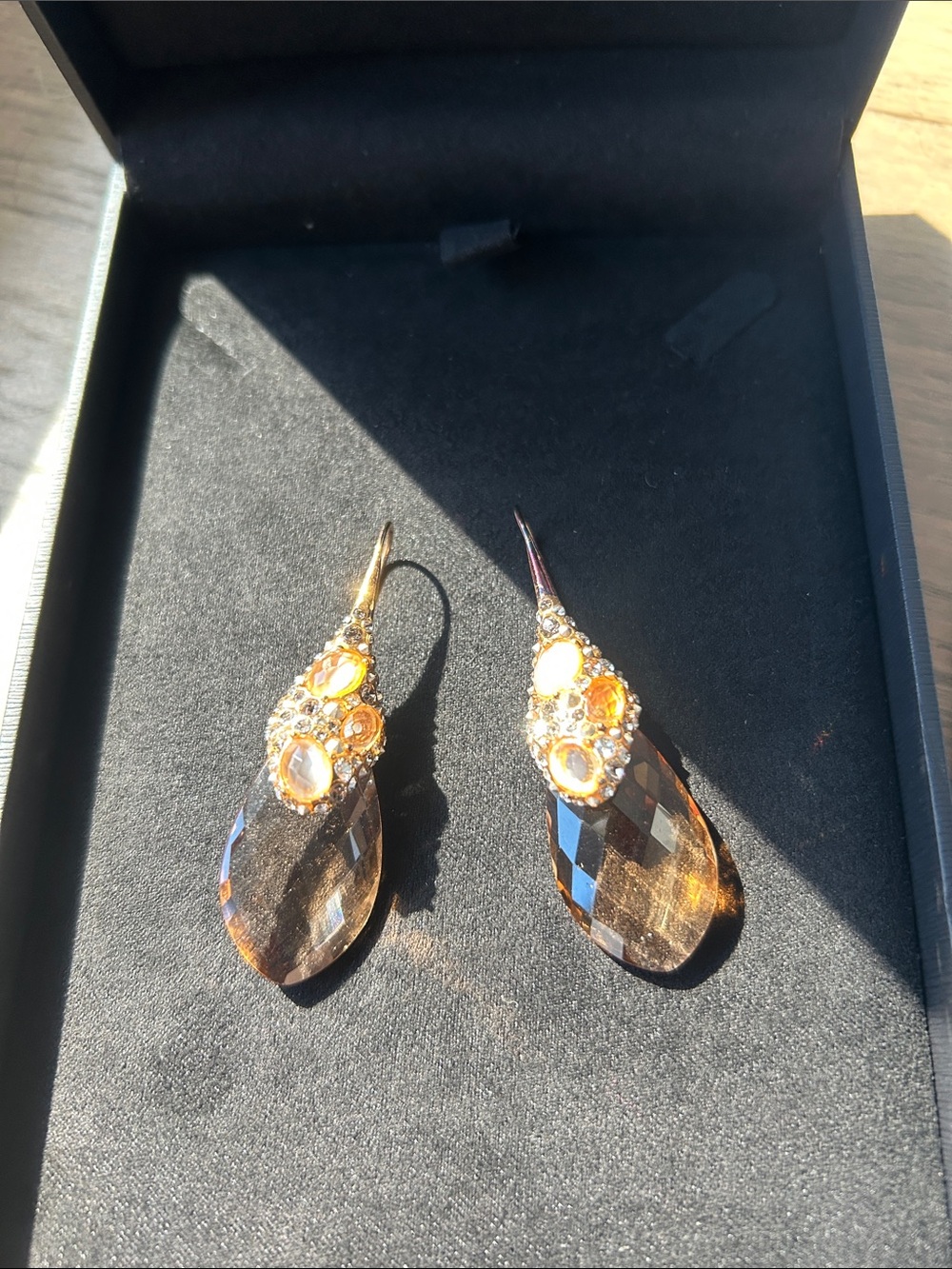 Gold and Amber Teardrop Crystal Earrings - Women Jewelry